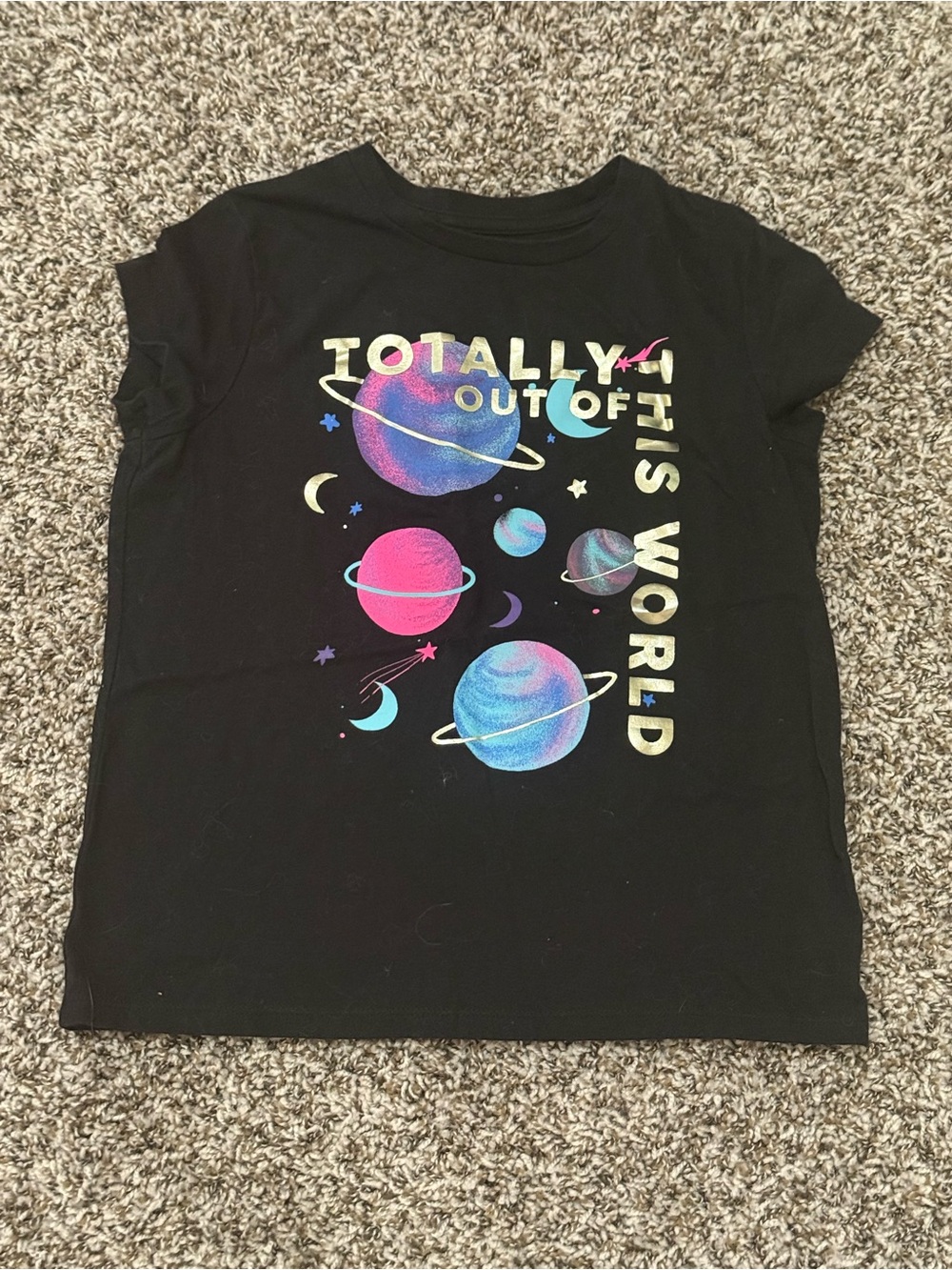 Girls' Black Space Graphic Short Sleeve Tee - Totally Out Of This World